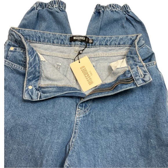 Misguided Tall Mom Jogger Cuffed Stonewash Denim Jeans - Picture 7 of 8